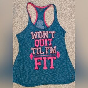 EVCR Won’t Quit Til I’m Fit Workout Athletic Tank Top Blue Inspirational Women L